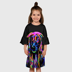 Платье клеш для девочки Dog - neon lines, цвет: 3D-принт — фото 2