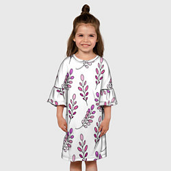 Платье клеш для девочки Дудл листья на белом - паттерн, цвет: 3D-принт — фото 2