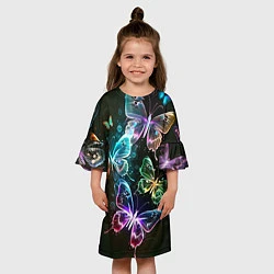 Платье клеш для девочки Неоновые дикие бабочки, цвет: 3D-принт — фото 2