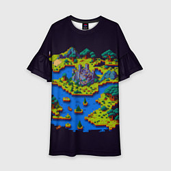 Платье клеш для девочки Пиксельный остров и замок, цвет: 3D-принт