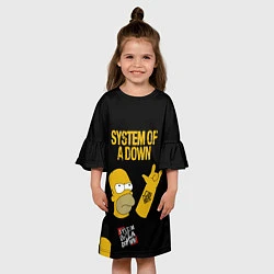 Платье клеш для девочки System of a Down Гомер Симпсон рокер, цвет: 3D-принт — фото 2