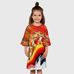 Платье клеш для девочки Брызги краски - красные, оранжевые разводы, цвет: 3D-принт — фото 2