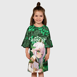 Платье клеш для девочки Нахида на фоне листвы, цвет: 3D-принт — фото 2