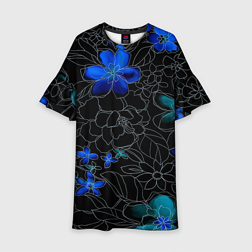 Детское платье Неоновые цветы / 3D-принт – фото 1