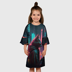 Платье клеш для девочки Кот в киберпанке, цвет: 3D-принт — фото 2