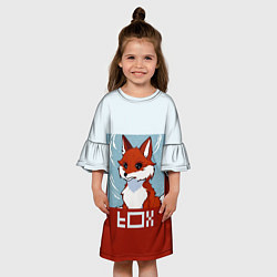Платье клеш для девочки Пиксельная лиса с надписью fox, цвет: 3D-принт — фото 2