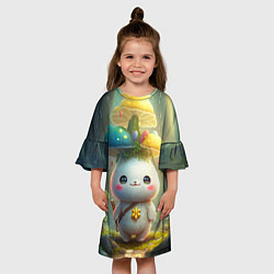 Платье клеш для девочки Мультяшный зайка с грибом на голове, цвет: 3D-принт — фото 2