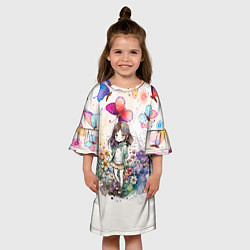 Платье клеш для девочки Девочка среди цветов, цвет: 3D-принт — фото 2