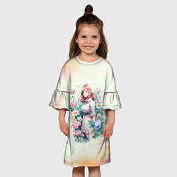 Платье клеш для девочки Девушка среди пионов, цвет: 3D-принт — фото 2