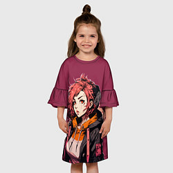 Платье клеш для девочки Девушка-аниме с рыжими волосами, цвет: 3D-принт — фото 2