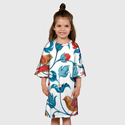 Платье клеш для девочки Узоры и птицы, цвет: 3D-принт — фото 2