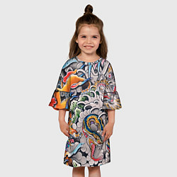 Платье клеш для девочки Иредзуми: дракон и лис, цвет: 3D-принт — фото 2
