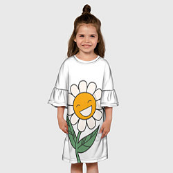 Платье клеш для девочки Весёлый цветок ромашка, цвет: 3D-принт — фото 2