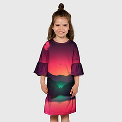 Платье клеш для девочки Неоновая природа, цвет: 3D-принт — фото 2