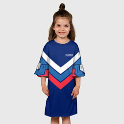 Платье клеш для девочки Полосы - триколор Россия: темно-синий, цвет: 3D-принт — фото 2