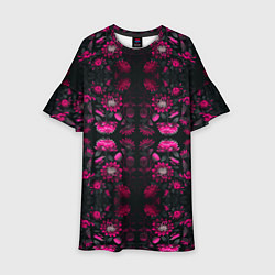 Платье клеш для девочки Ярко-розовые неоновые лилии, цвет: 3D-принт