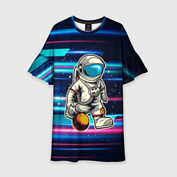 Платье клеш для девочки Космонавт играет планетой как мячом, цвет: 3D-принт