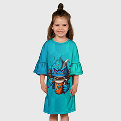 Платье клеш для девочки Кофейный монстр, цвет: 3D-принт — фото 2
