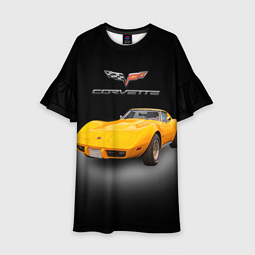 Детское платье Американский спорткар Chevrolet Corvette Stingray / 3D-принт – фото 1