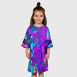 Платье клеш для девочки Шестиугольники неонового цвета, цвет: 3D-принт — фото 2