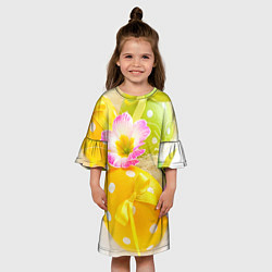 Платье клеш для девочки Пасхальные яйца и цветы, цвет: 3D-принт — фото 2