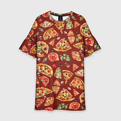 Платье клеш для девочки Кусочки пиццы ассорти - акварельный паттерн, цвет: 3D-принт