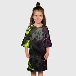 Платье клеш для девочки Темная фиолетовая текстура с листьями, цвет: 3D-принт — фото 2