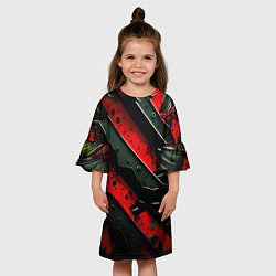 Платье клеш для девочки Черные плашки на красном фоне, цвет: 3D-принт — фото 2