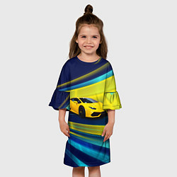 Платье клеш для девочки Желтый итальянский суперкар, цвет: 3D-принт — фото 2