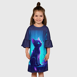 Платье клеш для девочки Котенок у окна, цвет: 3D-принт — фото 2