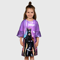 Платье клеш для девочки Девушка-кошка - киберпанк, цвет: 3D-принт — фото 2