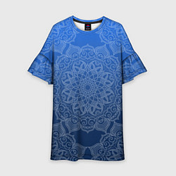 Платье клеш для девочки Мандала на градиенте синего цвета, цвет: 3D-принт
