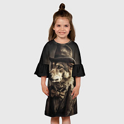 Платье клеш для девочки Волк - винтажное фото, цвет: 3D-принт — фото 2