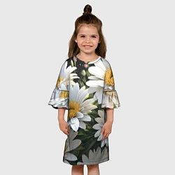Платье клеш для девочки Ромашки на лугу, цвет: 3D-принт — фото 2