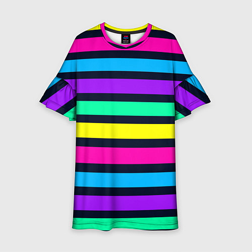 Детское платье Неоновые полосы на черном фоне / 3D-принт – фото 1