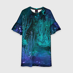 Платье клеш для девочки Абстракция: неоновые огни подводного мира, цвет: 3D-принт