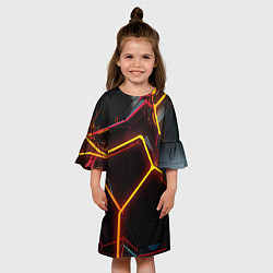Платье клеш для девочки Неон на черном фоне, цвет: 3D-принт — фото 2