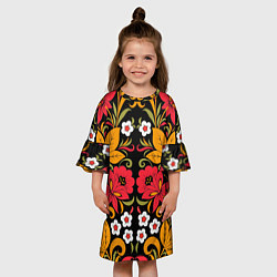 Платье клеш для девочки Хохлома узор, цвет: 3D-принт — фото 2