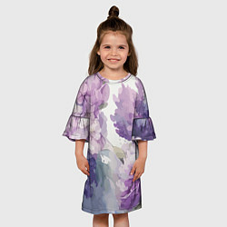 Платье клеш для девочки Сирень и Пионы Акварель, цвет: 3D-принт — фото 2