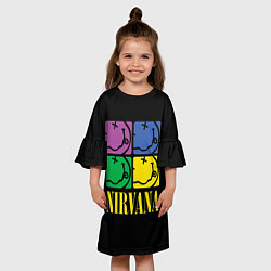 Платье клеш для девочки NIRVANA - смайлы, цвет: 3D-принт — фото 2