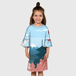 Платье клеш для девочки Вид на Фудзияму - Япония, цвет: 3D-принт — фото 2