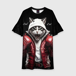 Платье клеш для девочки Cool fighting cat, цвет: 3D-принт