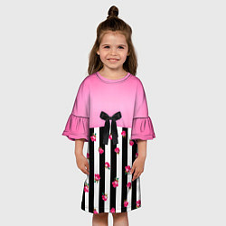 Платье клеш для девочки Костюм Барби: полоска с розами, цвет: 3D-принт — фото 2