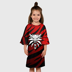 Платье клеш для девочки Ведьмак - школа волка - красный, цвет: 3D-принт — фото 2