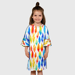 Платье клеш для девочки Желто-красно-синие перья тай-дай: паттерн, цвет: 3D-принт — фото 2