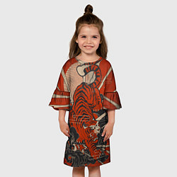Платье клеш для девочки Тигр в японском стиле, цвет: 3D-принт — фото 2