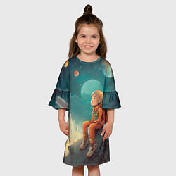 Платье клеш для девочки Девочка в оранжевом скафандре: арт нейросети, цвет: 3D-принт — фото 2