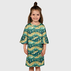 Платье клеш для девочки Парусники в море, цвет: 3D-принт — фото 2