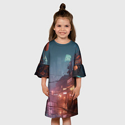 Платье клеш для девочки Киберпанк город будущего, цвет: 3D-принт — фото 2