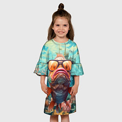 Платье клеш для девочки Огромный карп в очках, цвет: 3D-принт — фото 2